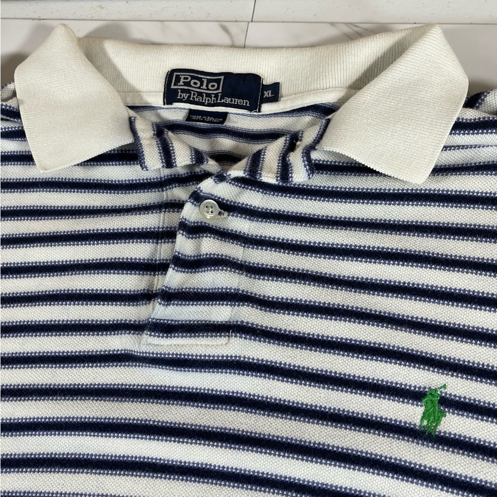 Polo Ralph Lauren Mens Knit Shirt XL Blue White Stripe Golf Cotton Casual